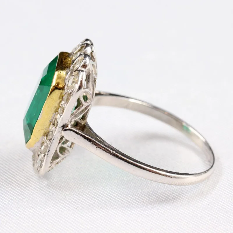 Bague 2 ors, platine et émeraude