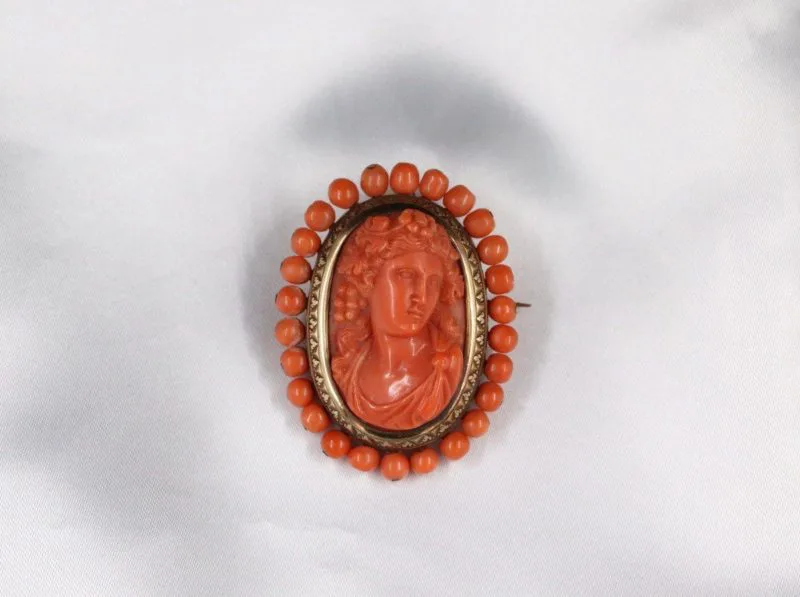 Broche camée corail