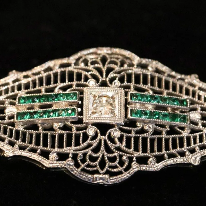Motif central bracelet 1925 diamants émeraudes