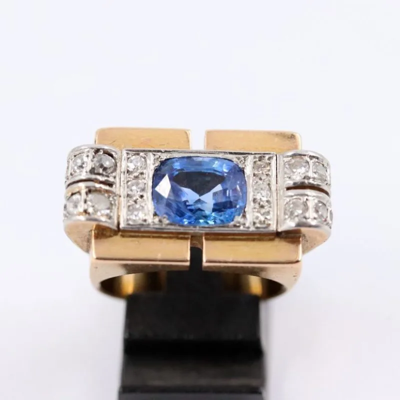 Bague tank saphir diamants