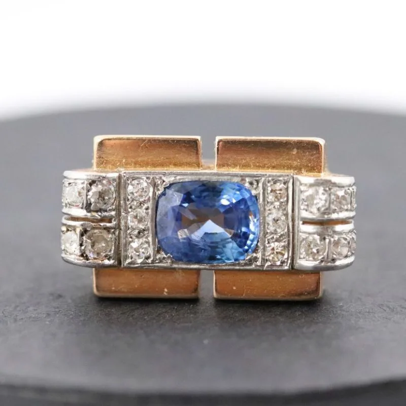 Bague tank saphir diamants circa 1945