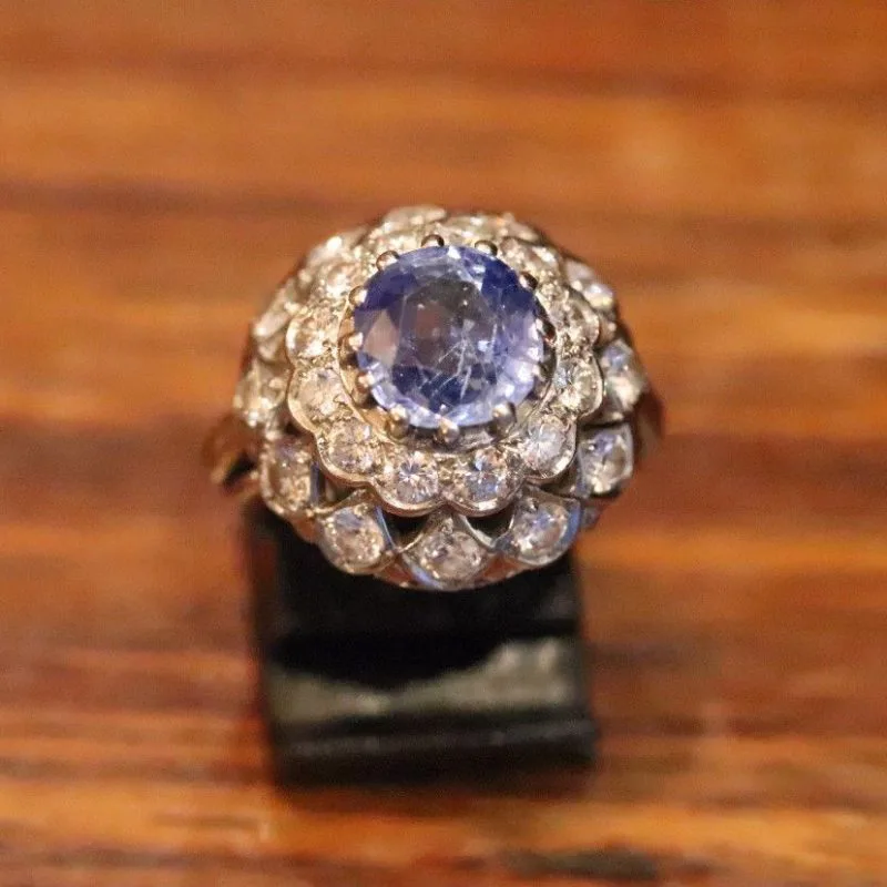 Bague dôme saphir & diamants années 50