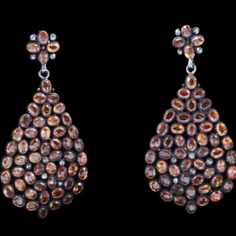Pendants d'oreilles saphirs mandarines et roses
