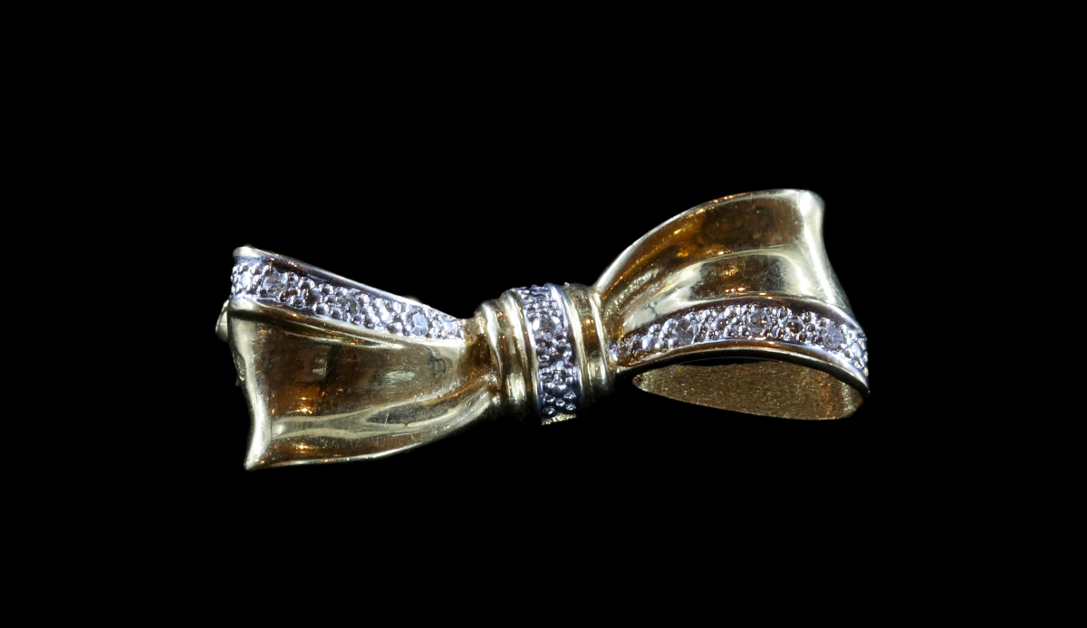 Broche Noeud Vintage Or Brossé Et Perle