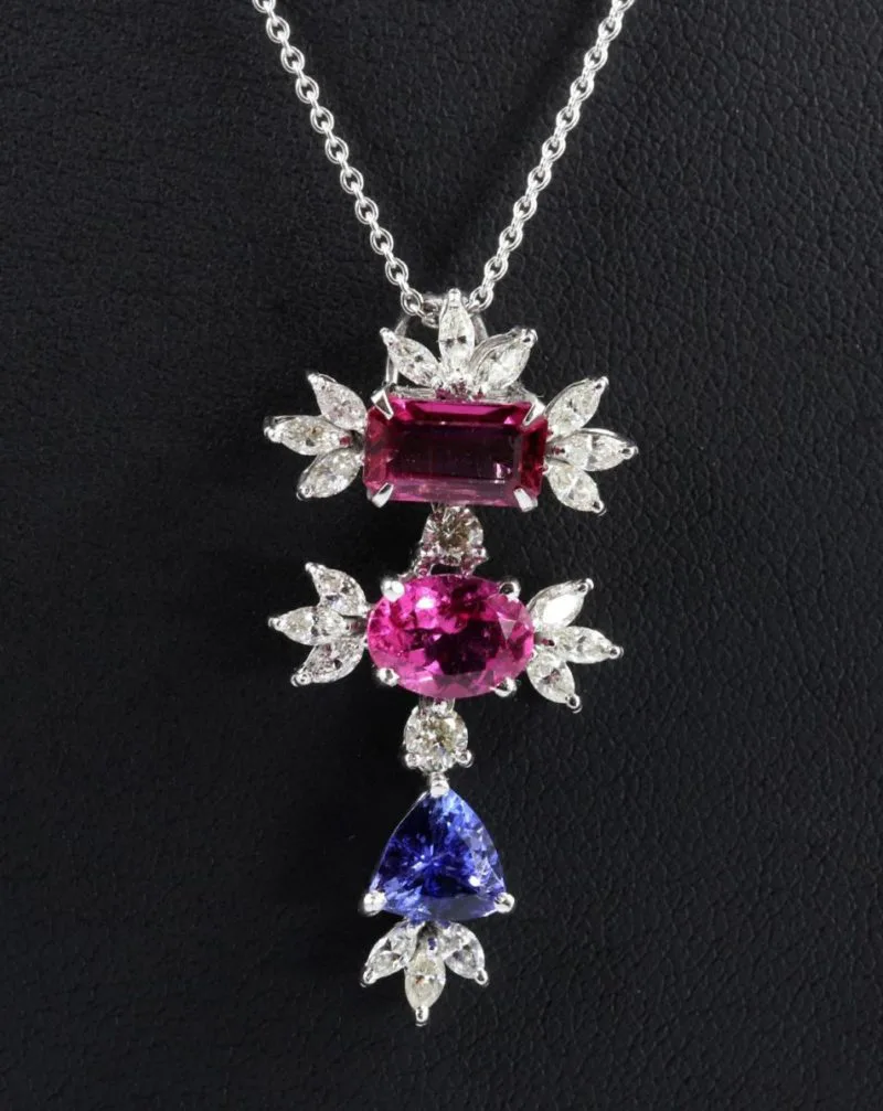 Pendentif tourmalines, tanzanite et diamants