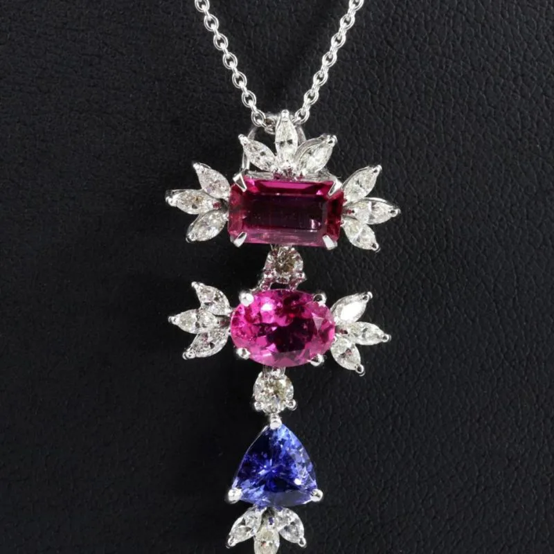 Pendentif tourmalines, tanzanite et diamants