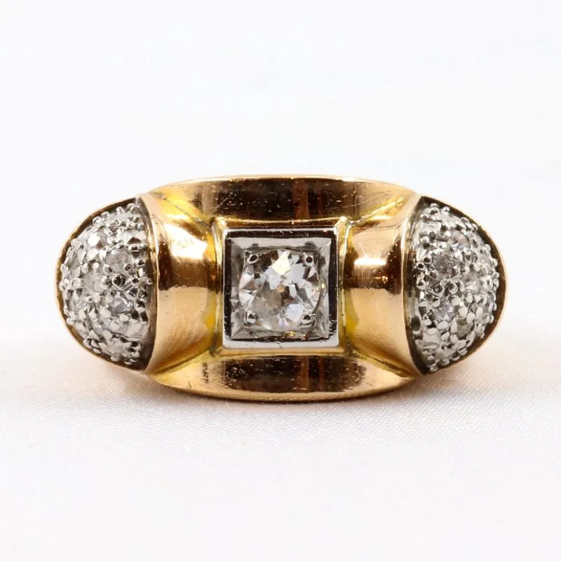 Bague tank or rose diamant central motif bombé diamanté