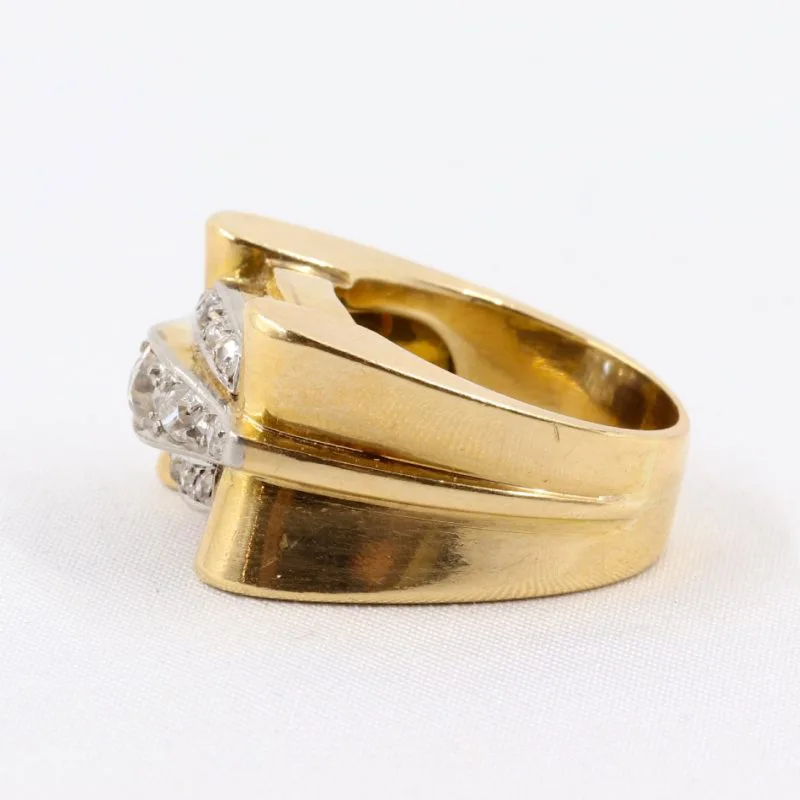 Diamants taille ancienne et or sur bague tank