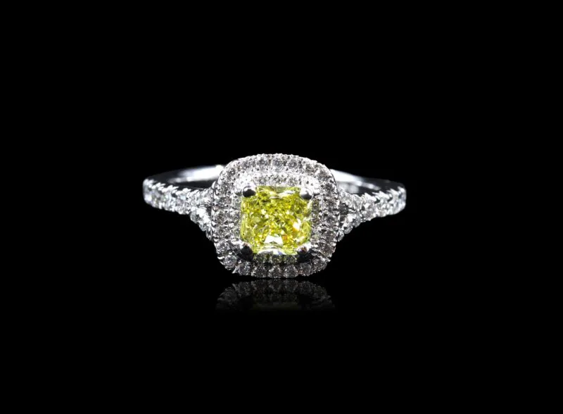 Bague diamant jaune et platine