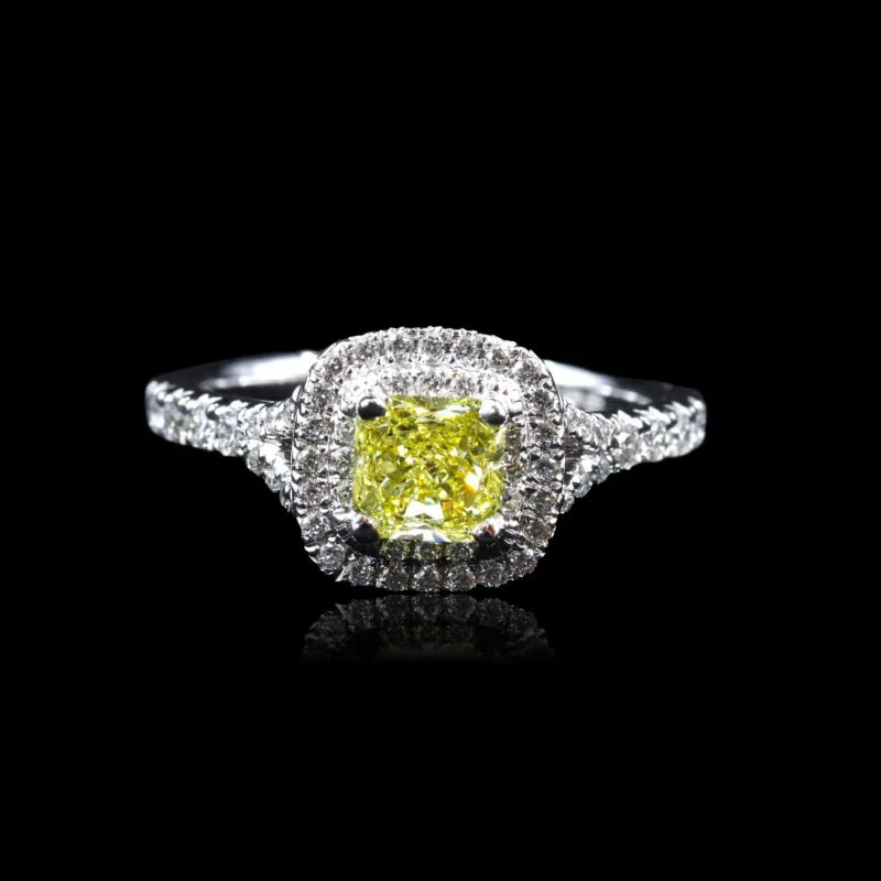 Bague diamant jaune et platine