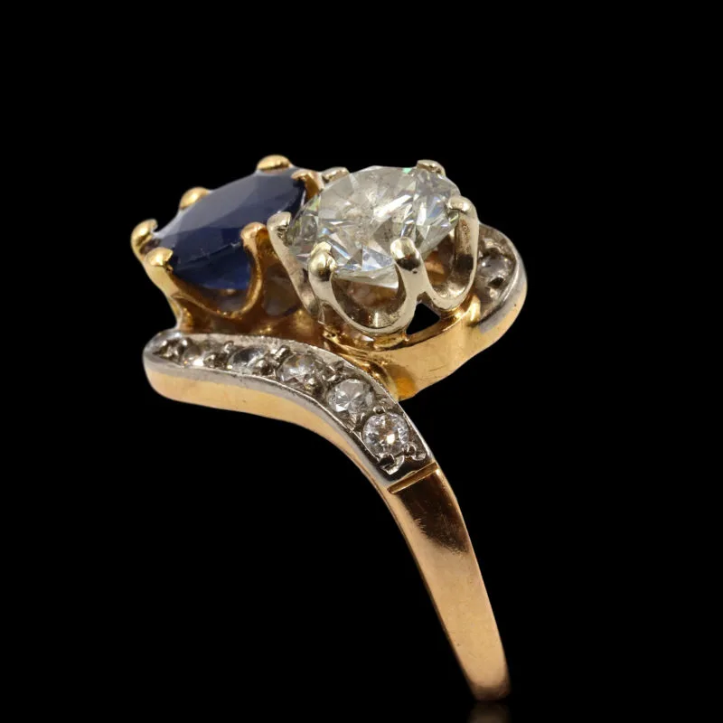 Bague toi et moi saphir diamants et petits diamants