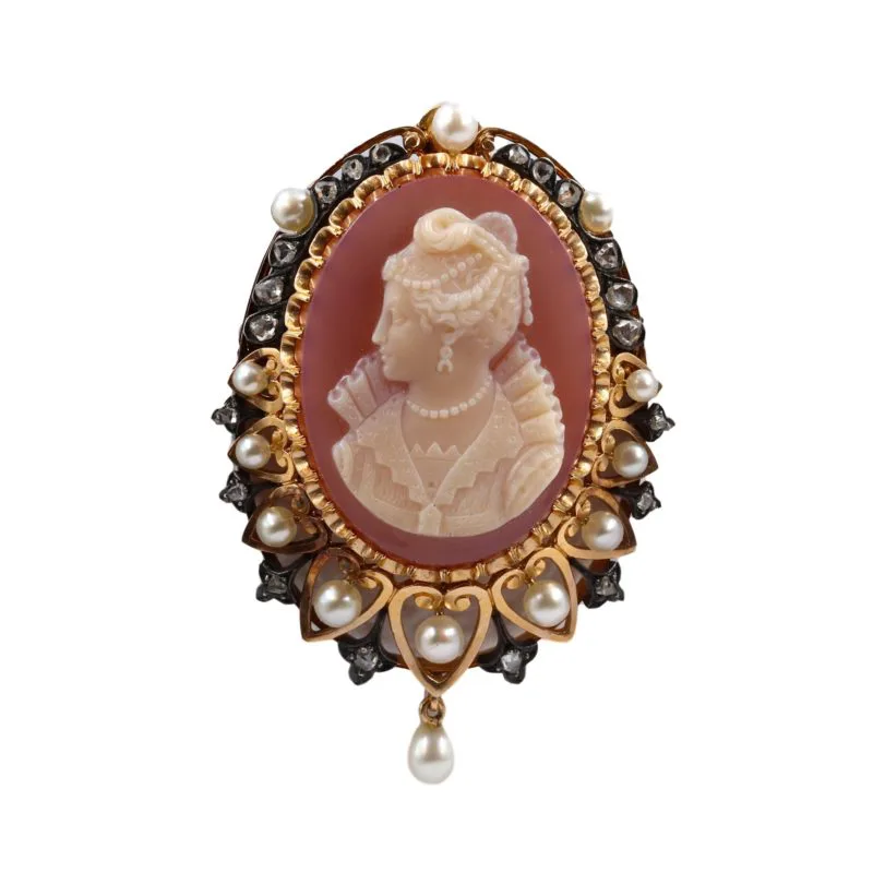 Broche camée pierre dure agate