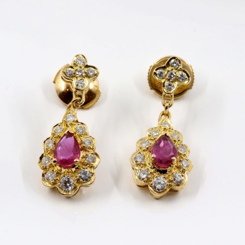 Boucles d'oreilles or rubis et diamants