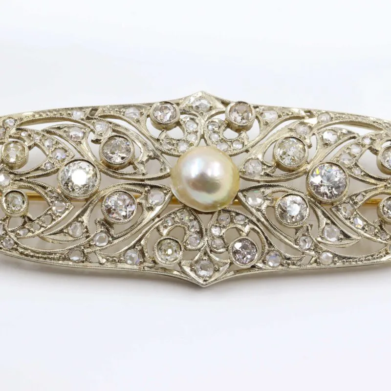 Magnifique broche diamant et perle années 20