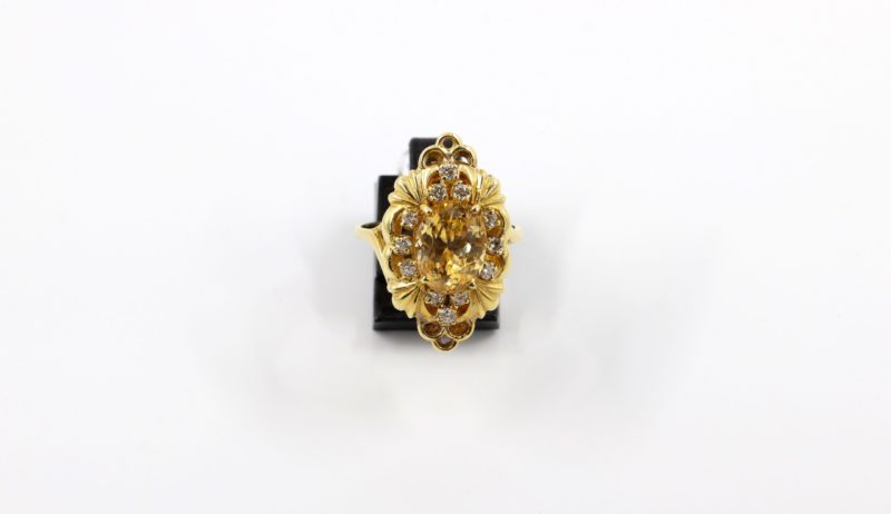 Bague or diamants et saphir jaune 5 carats