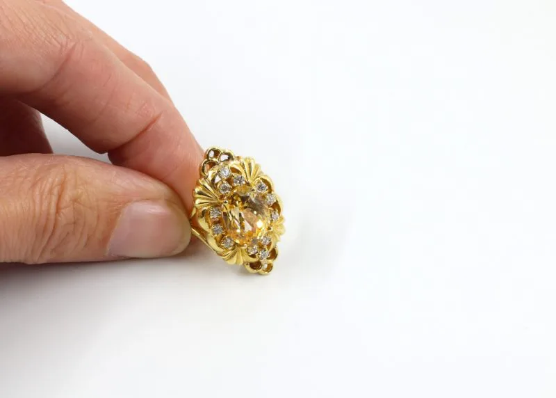 Bague vintage florale saphir jaune