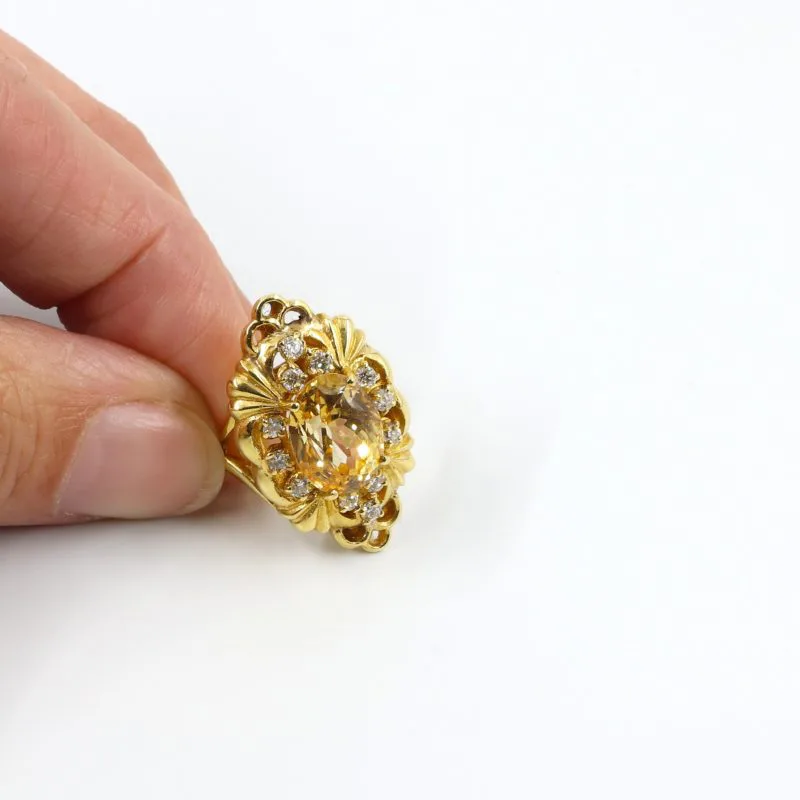 Bague vintage florale saphir jaune
