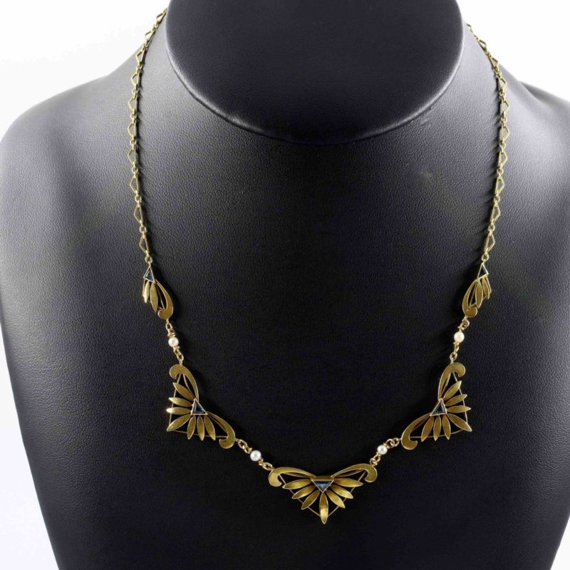 Collier collerette 1900 or saphir perles fines