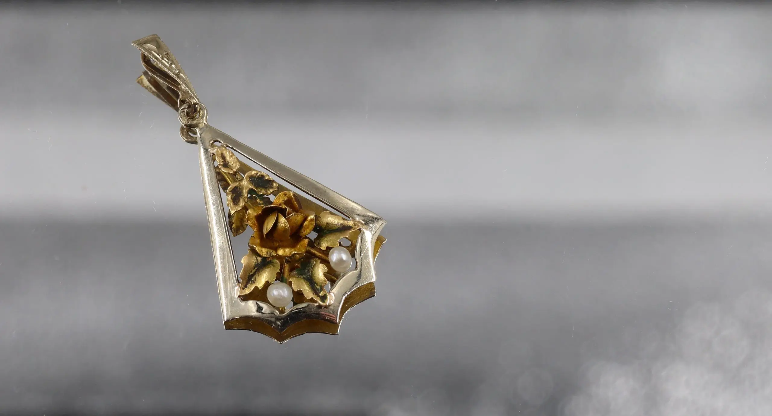 Pendentif Art Nouveau En Or 14k – Tourmaline Rose Et Perle – Style Belle Époque