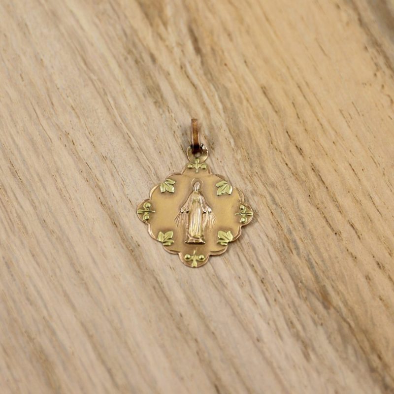 Médaille vierge or vert et rose