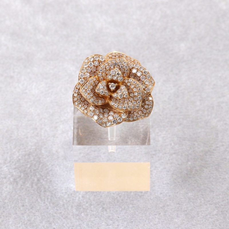 Bague camélia or rose diamants