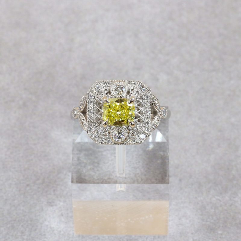Bague diamant jaune style art déco