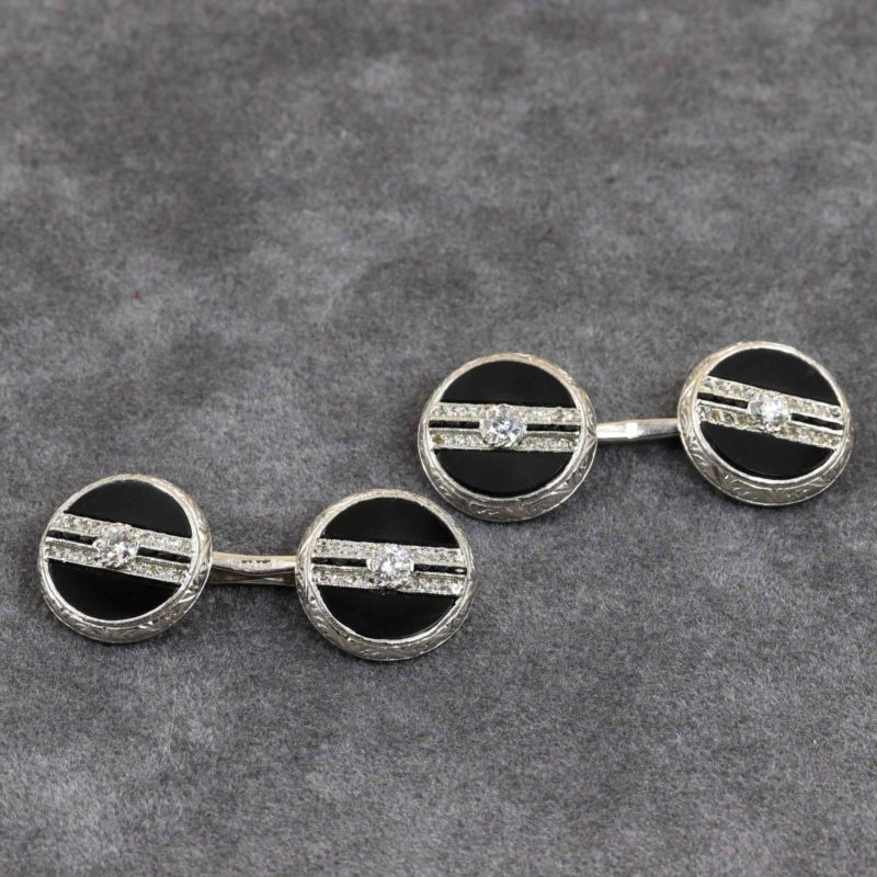 Boutons de manchettes onyx diamants platine