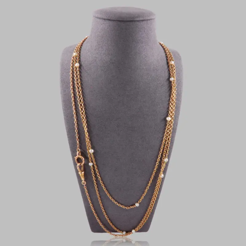 Long sautoir or et perles fines