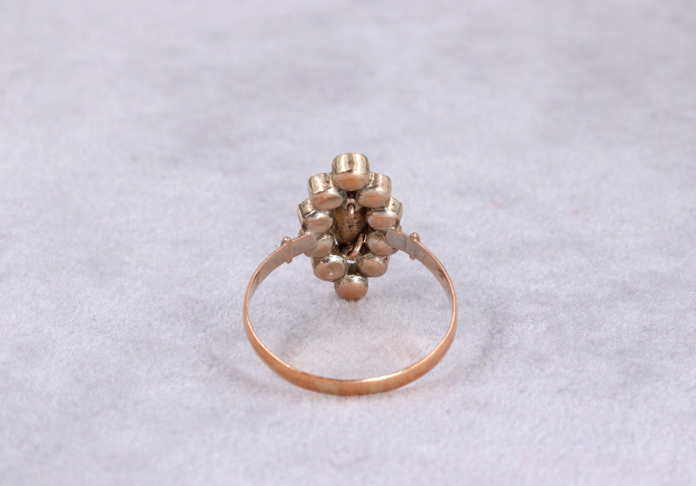 Bague Ancienne Marquise En Argent Et Grenats - Vintage XIXe Siècle, Poinçonnée, Taille 54