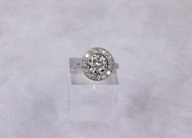 Superbe bague art déco ronde diamants platine