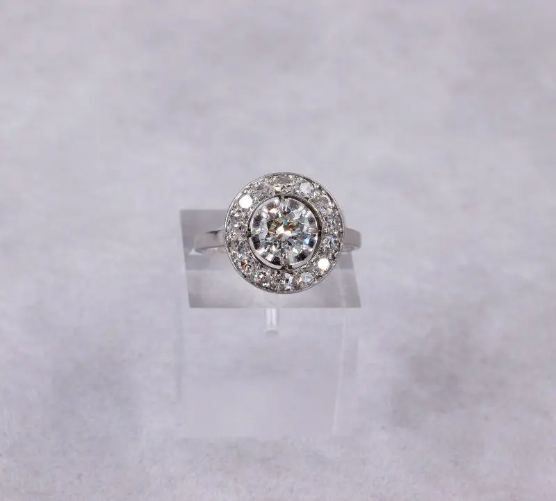 Superbe bague art déco ronde diamants platine