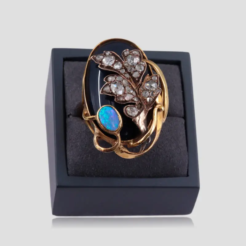 Bague agate opale diamants Art Nouveau