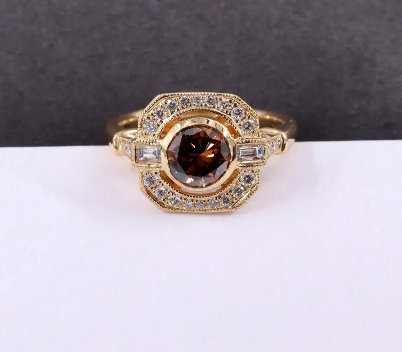 Bague or jaune diamant brun