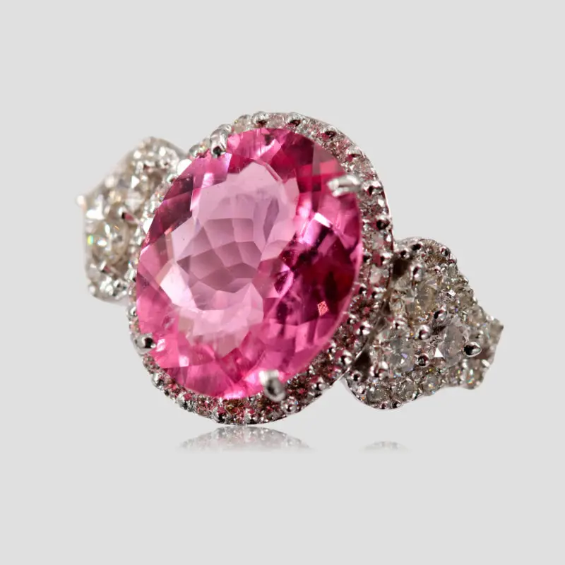 Bague importante tourmaline rose ovale et diamants