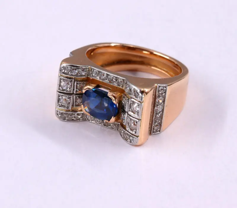 Bague tank saphir et diamants