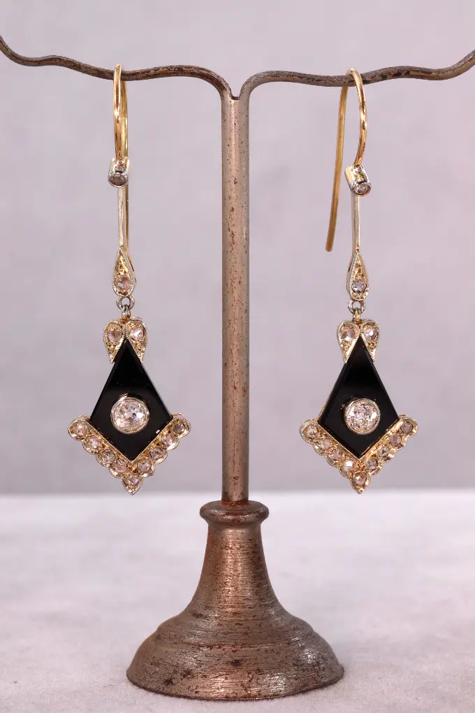 Boucles d'oreilles Napoléon III onyx et diamants
