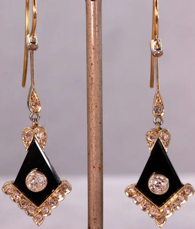 Boucles d'oreilles Napoléon III onyx et diamants