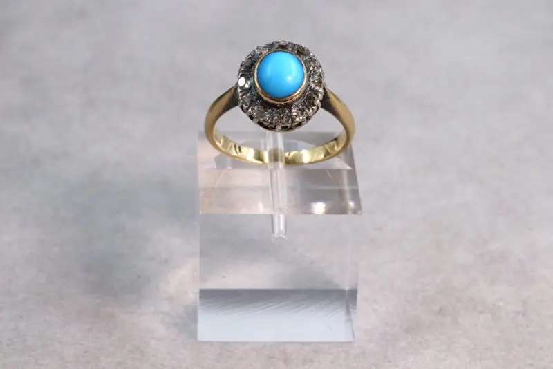 Bague turquoise et diamants taille ancienne