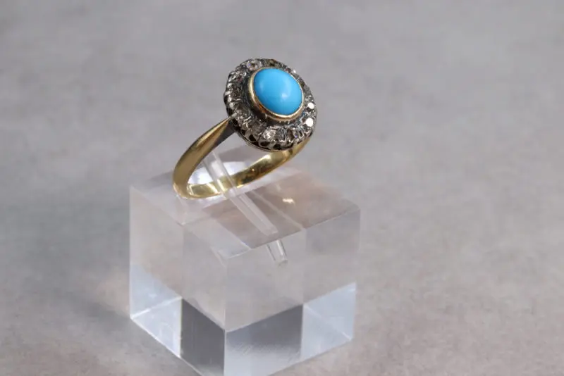 Bague turquoise et diamants taille ancienne