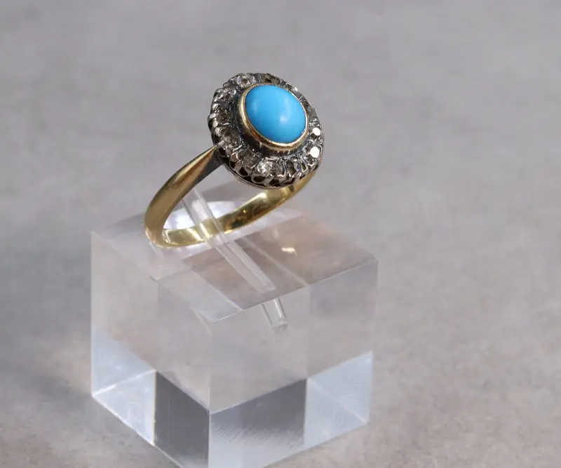 Bague turquoise et diamants taille ancienne