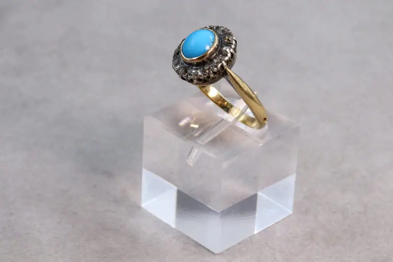 Bague turquoise et diamants taille ancienne