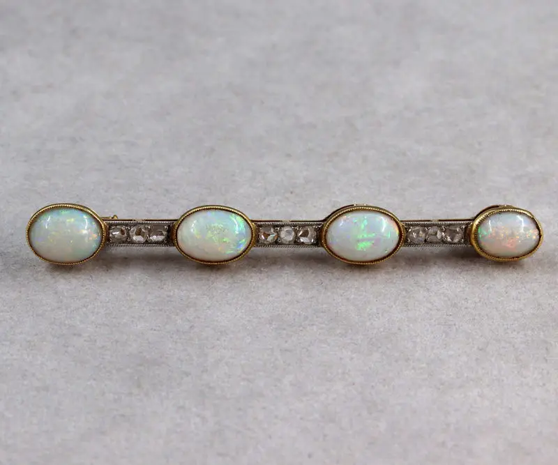 Broche barrette opale et diamants