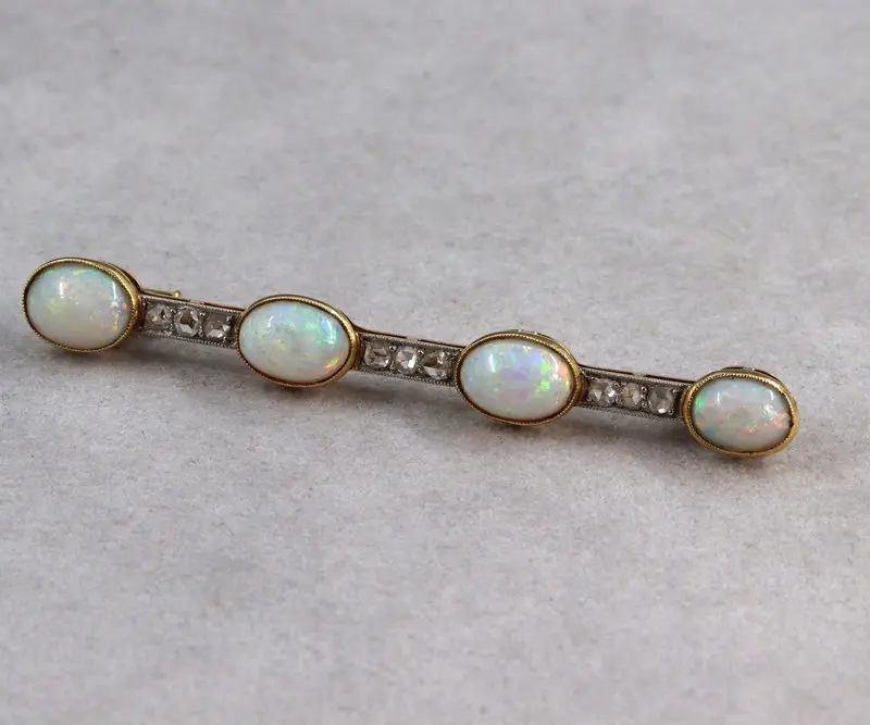 Broche barrette opale et diamants