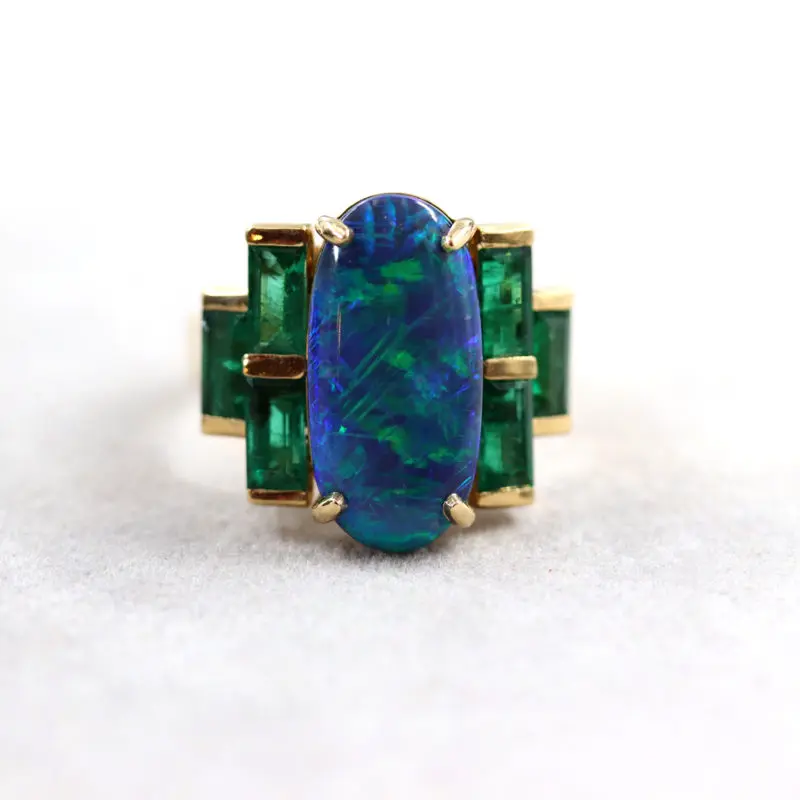 Bague-opale-émeraudes
