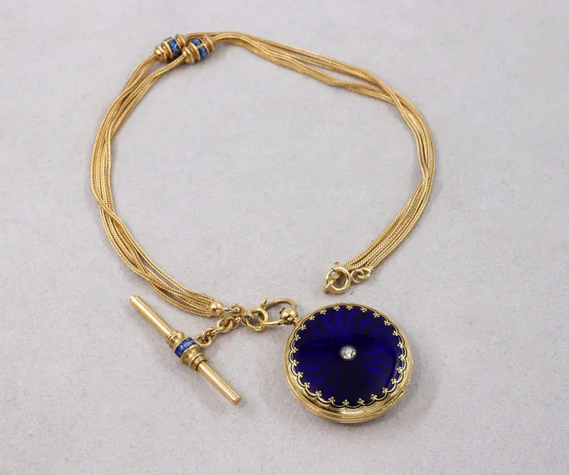 Montre de col émaillée et sa chaîne de montre