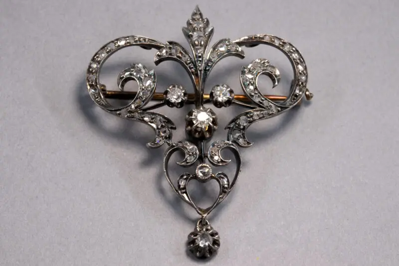 Broche or, argent diamants XIXe siècle