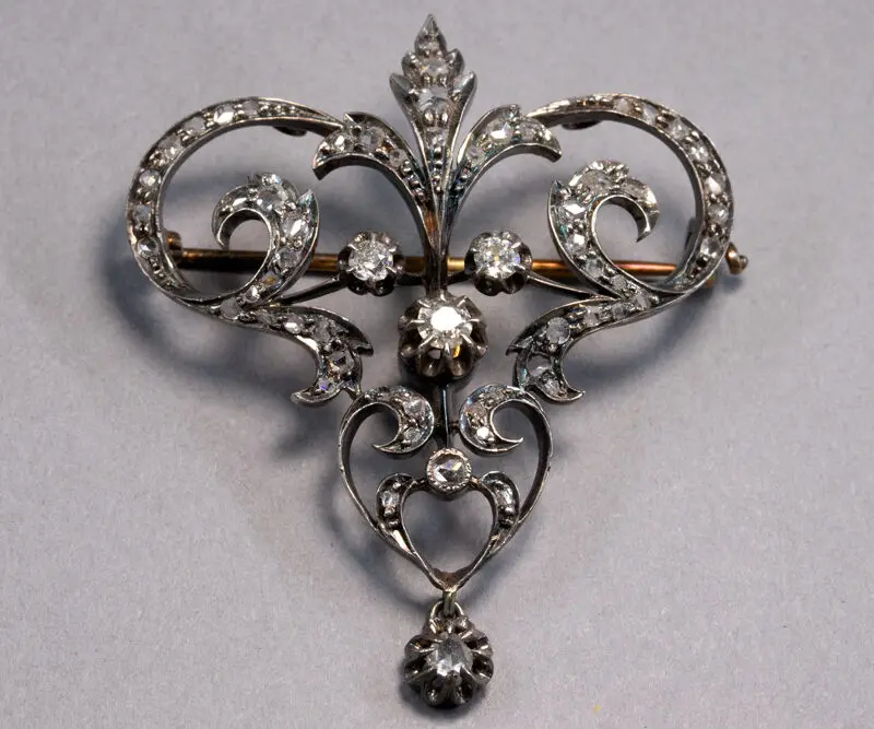 Broche or, argent diamants XIXe siècle