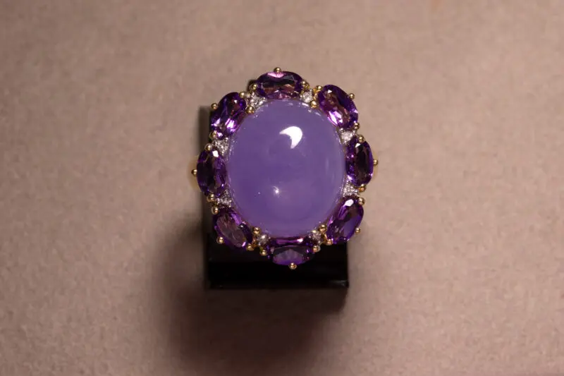 Bague jade mauve et améthystes