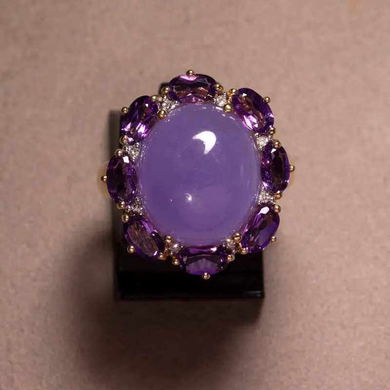 Bague jade mauve et améthystes