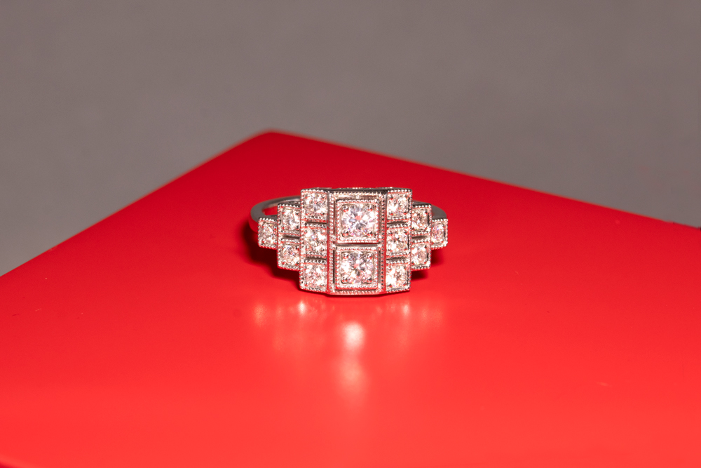 Bague or blanc diamant style Art Déco - Antikhor